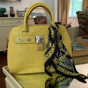 Guess yellow snakeskin print crossbody purse with bandana